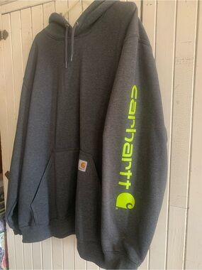 Carhartt Men's Hooded Sweatshirt - Dark Gray with Neon Logo 2XL Like new
